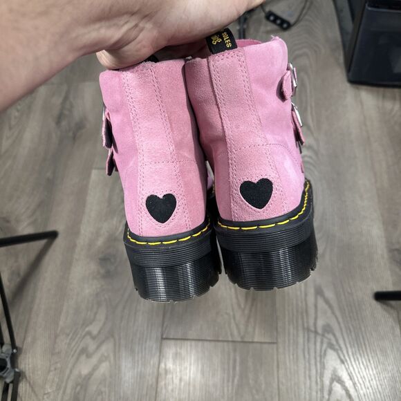 RARE Dr Martens X Devon Lazy Oaf Buckle Pink Heart Platform Chunky Boots Size 11 - Picture 5 of 8